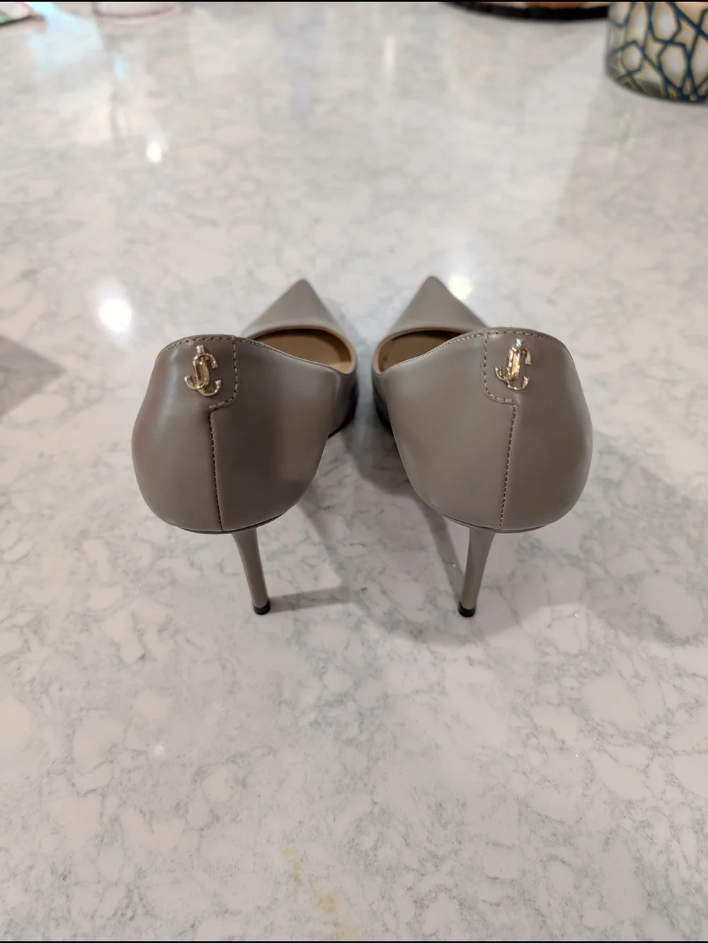 Jimmy Choo Taupe Leather Pointed-Toe Stiletto Pumps